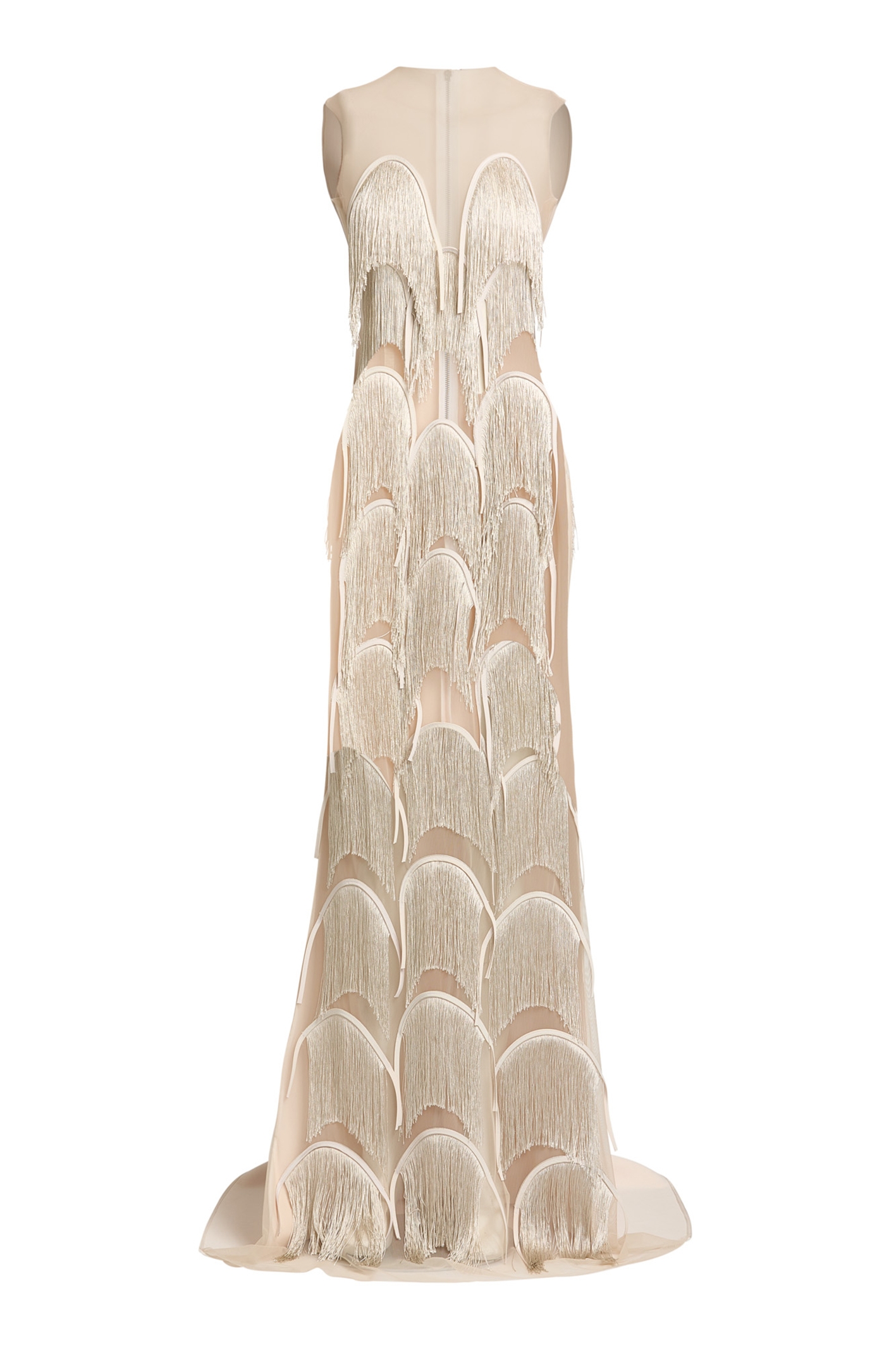 Shop the Cascading Fringe Gown in Pure Cream Pearl Fringe online Gowns Maticevski